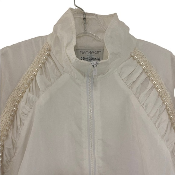 Vintage Mobwife 90s Oleg Cassini White Track Jacket Pearl Detail Size Small Mob - Picture 1 of 10